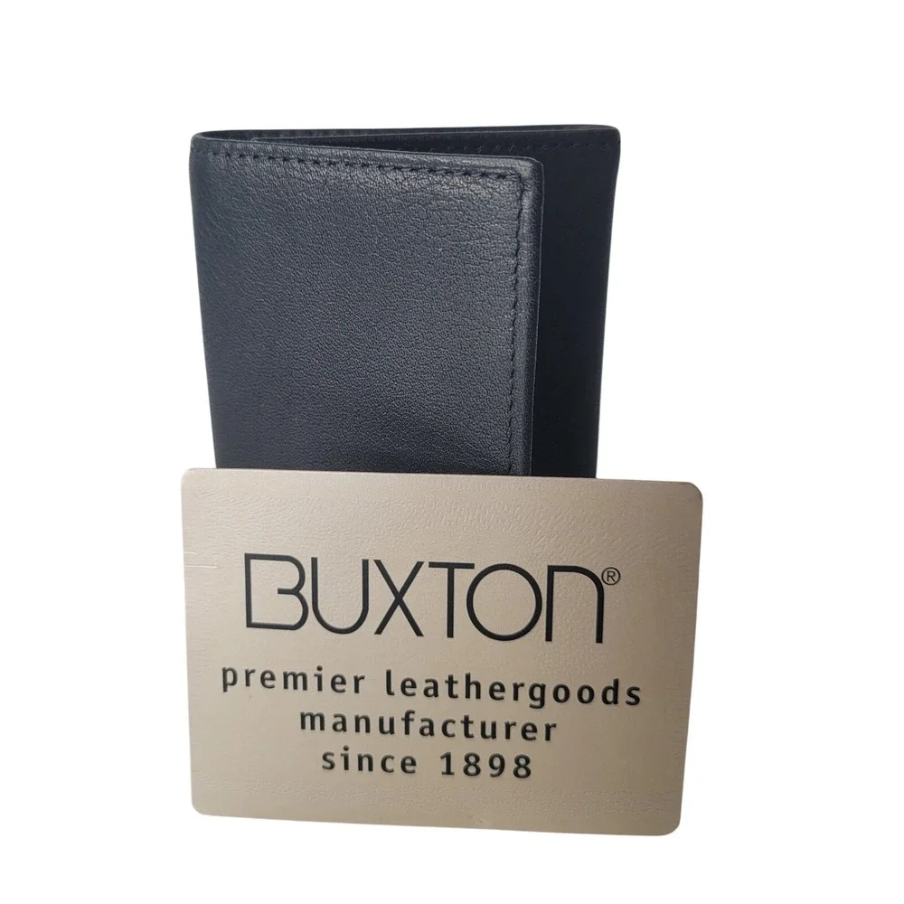 Buxton Trifold Wallet Mens Black Leather ID Window Credit Card Holder‎ NEW